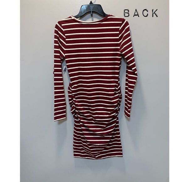 $5 item - NWT Old Navy maternity long sleeve maroon white fitted dress size S - Picture 5 of 14